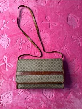 CELINE Macadam Triomphe Shoulder Bag Removable Strap, Logo Leather Band, Vintage